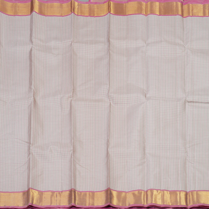 Hayagrivas Handloom Kanjivaram silk saree in Half white with baby pink contrast KBE286E19-2