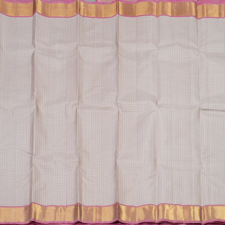 Hayagrivas Handloom Kanjivaram silk saree in Half white with baby pink contrast KBE286E19-2