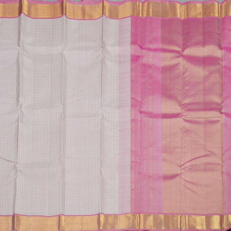 Hayagrivas Handloom Kanjivaram silk saree in Half white with baby pink contrast KBE286E19-2