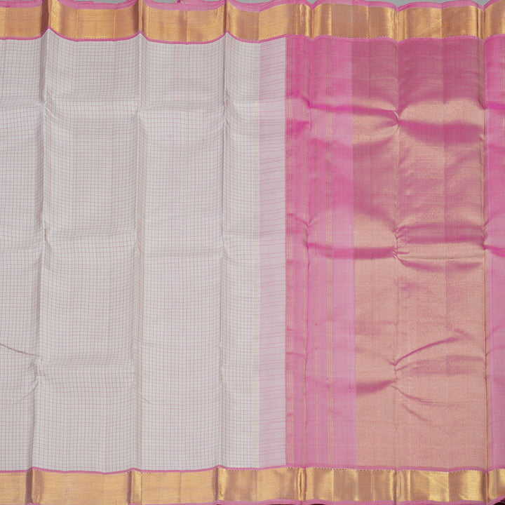 Hayagrivas Handloom Kanjivaram silk saree in Half white with baby pink contrast KBE286E19-2