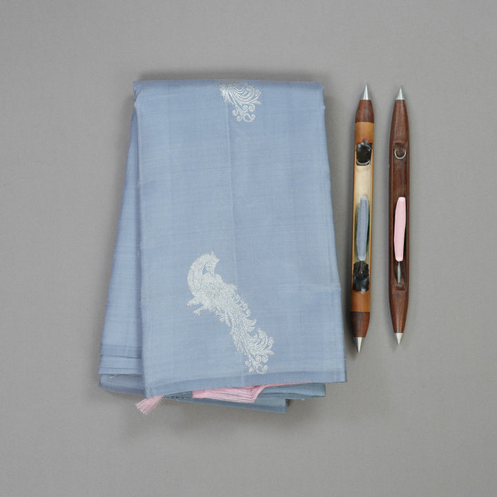 Hayagrivas Handloom Pure Kanjivaram Silk Saree in Lavish Silver Grey KBE286E7-1