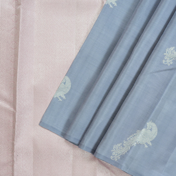 Hayagrivas Handloom Pure Kanjivaram Silk Saree in Lavish Silver Grey KBE286E7-1