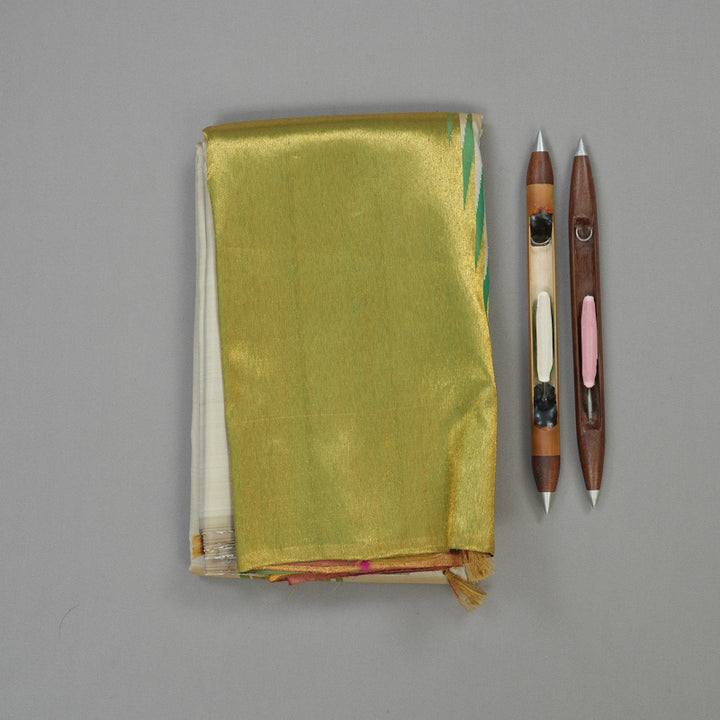 Hayagrivas Handloom Sandal Beige Kanjivaram Silk Saree with Temple Border KBE288E3-1