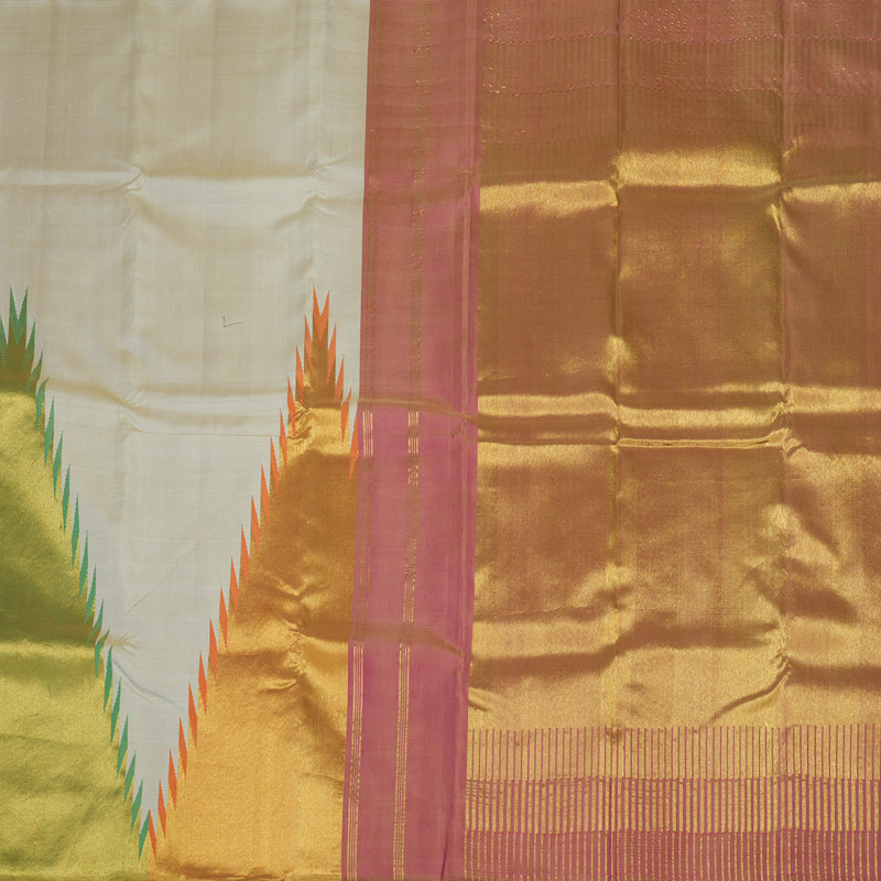 Hayagrivas Handloom Sandal Beige Kanjivaram Silk Saree with Temple Border KBE288E3-1