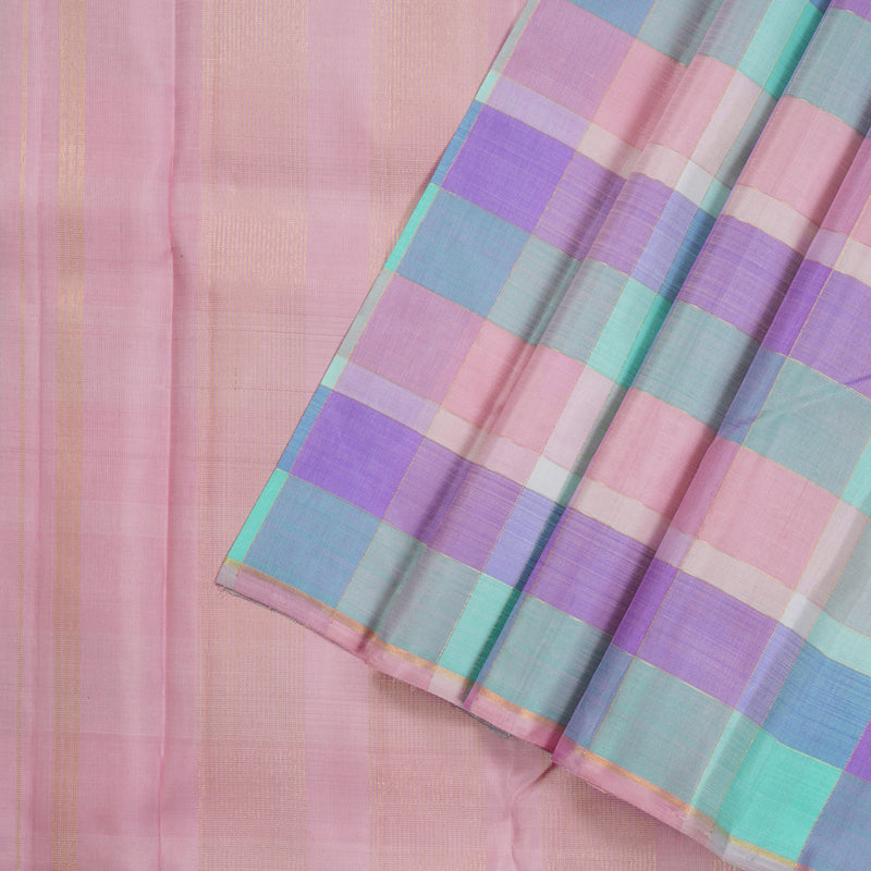 Hayagrivas Handloom Pure Kanjivaram Silk Saree Dreamlike Multi Colour Checks KBE289E1-1