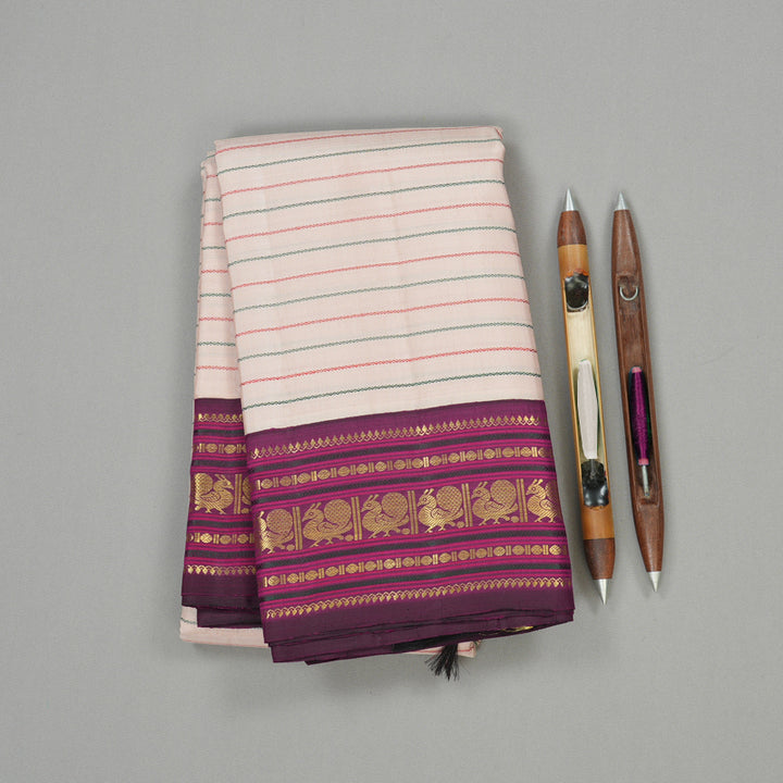 Hayagrivas Light Baby Pink Handloom Kanjivaram Silk Saree with Dark Purple Border KBE28D2-1