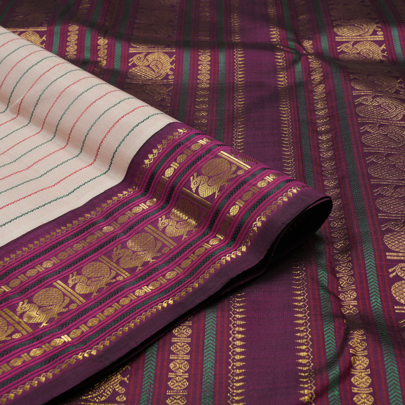 Hayagrivas Light Baby Pink Handloom Kanjivaram Silk Saree with Dark Purple Border KBE28D2-1