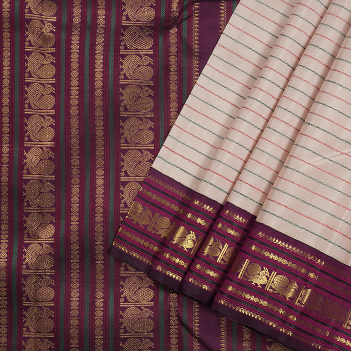 Hayagrivas Light Baby Pink Handloom Kanjivaram Silk Saree with Dark Purple Border KBE28D2-1