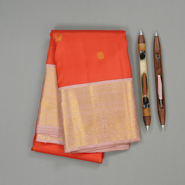 Hayagrivas Red Handloom Kanjivaram Silk Saree with Baby Pink Border KBE28D4-2