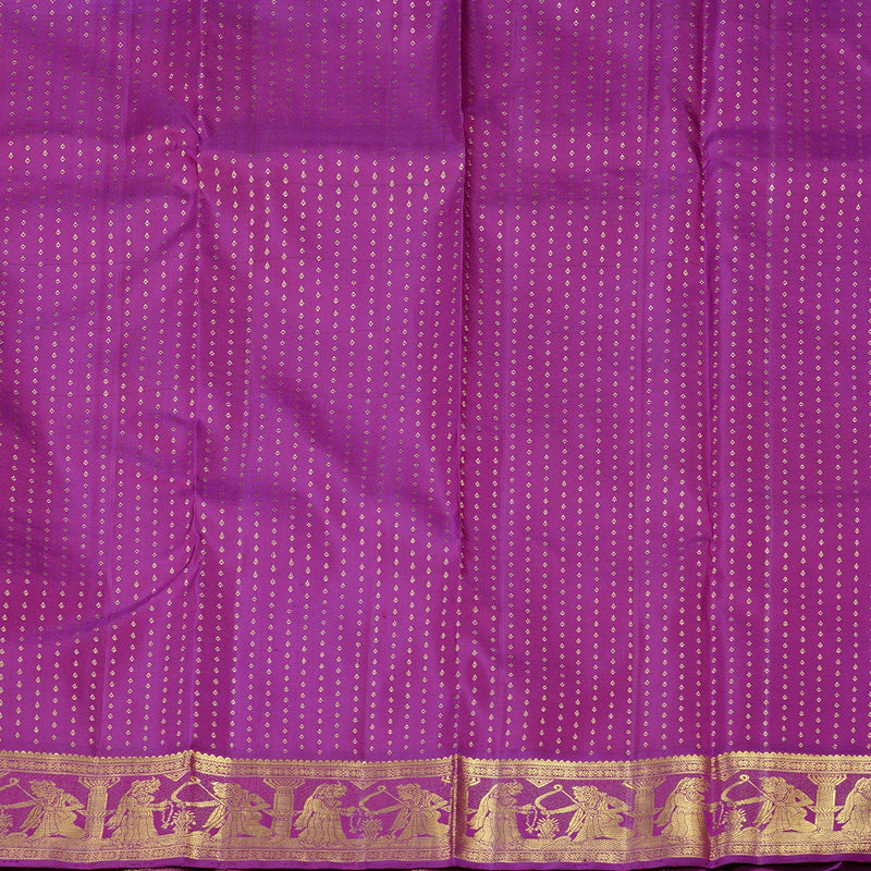 Hayagrivas Mubagam(Fluorescent Green,Pink And Mango Yellow) Handloom Kanjivaram Silk Saree with Purple Border KBE28D6-1