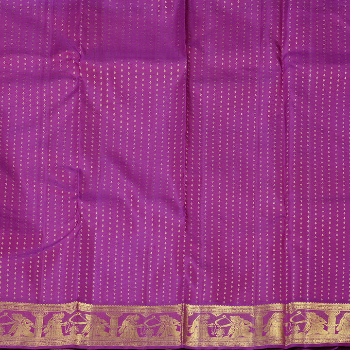 Hayagrivas Mubagam(Fluorescent Green,Pink And Mango Yellow) Handloom Kanjivaram Silk Saree with Purple Border KBE28D6-1