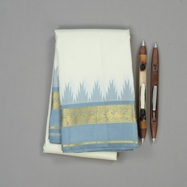 Hayagrivas Handloom Pure Kanjivaram Silk Saree in Tranquil White KBE290E1-1