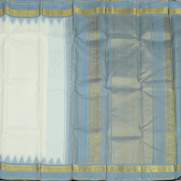 Hayagrivas Handloom Pure Kanjivaram Silk Saree in Tranquil White KBE290E1-1