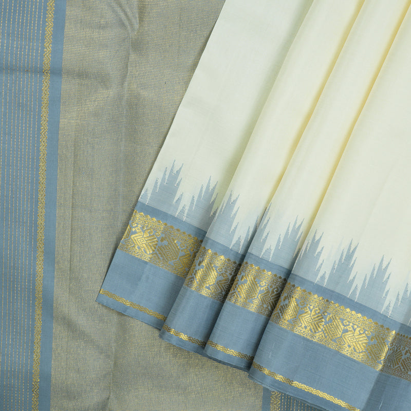 Hayagrivas Handloom Pure Kanjivaram Silk Saree in Tranquil White KBE290E1-1