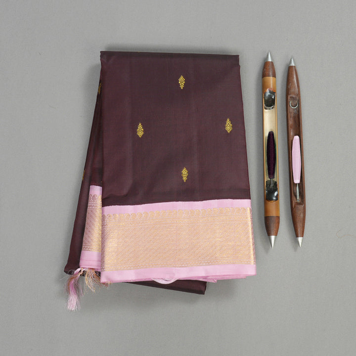 Hayagrivas Handloom kanjivaram silk saree in Dark brown KBE290E3-1