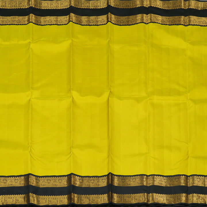 Hayagrivas Lemon Yellow Handloom Kanjivaram Silk Saree with Black Border KBE292E2-1