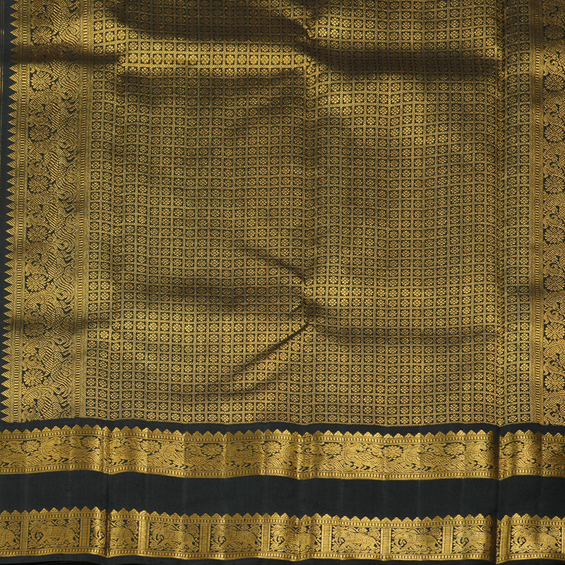 Hayagrivas Lemon Yellow Handloom Kanjivaram Silk Saree with Black Border KBE292E2-1