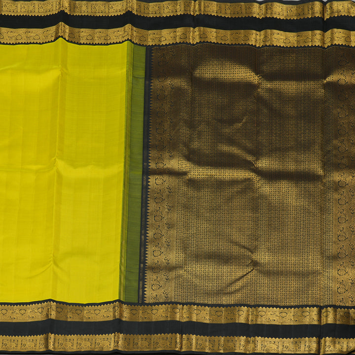 Hayagrivas Lemon Yellow Handloom Kanjivaram Silk Saree with Black Border KBE292E2-1