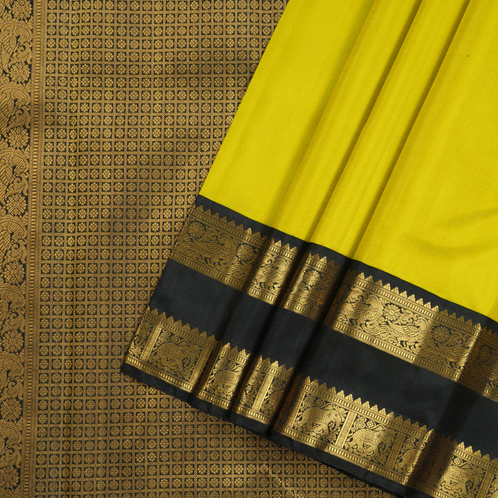 Hayagrivas Lemon Yellow Handloom Kanjivaram Silk Saree with Black Border KBE292E2-1