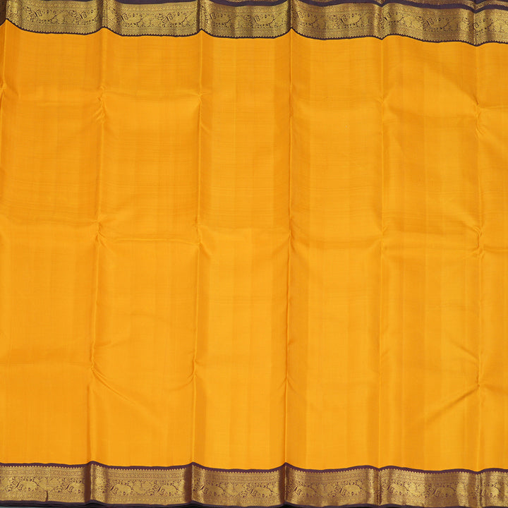 Hayagrivas Mustard Handloom Kanjivaram Silk Saree with Dark Purple Border KBE292E3-2