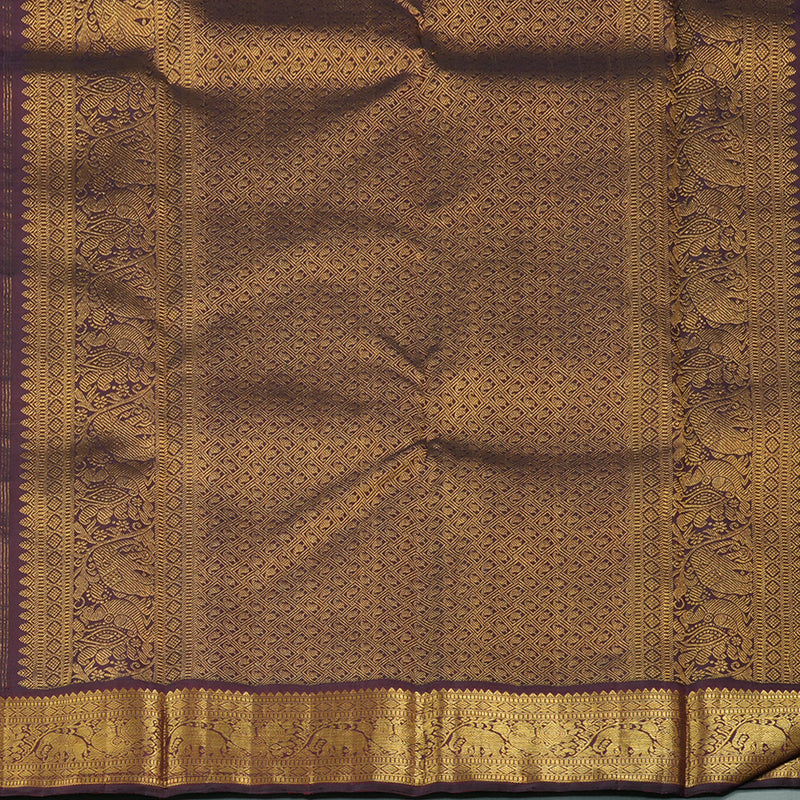 Hayagrivas Mustard Handloom Kanjivaram Silk Saree with Dark Purple Border KBE292E3-2