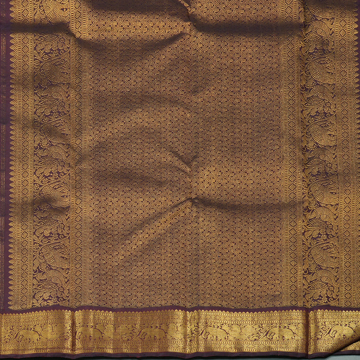 Hayagrivas Mustard Handloom Kanjivaram Silk Saree with Dark Purple Border KBE292E3-2
