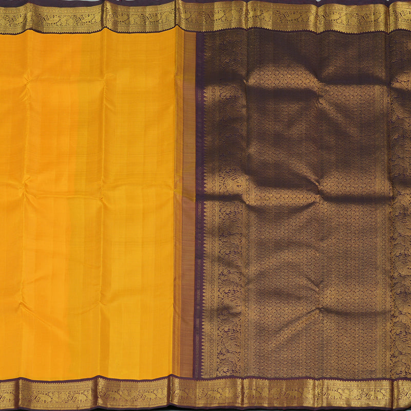 Hayagrivas Mustard Handloom Kanjivaram Silk Saree with Dark Purple Border KBE292E3-2