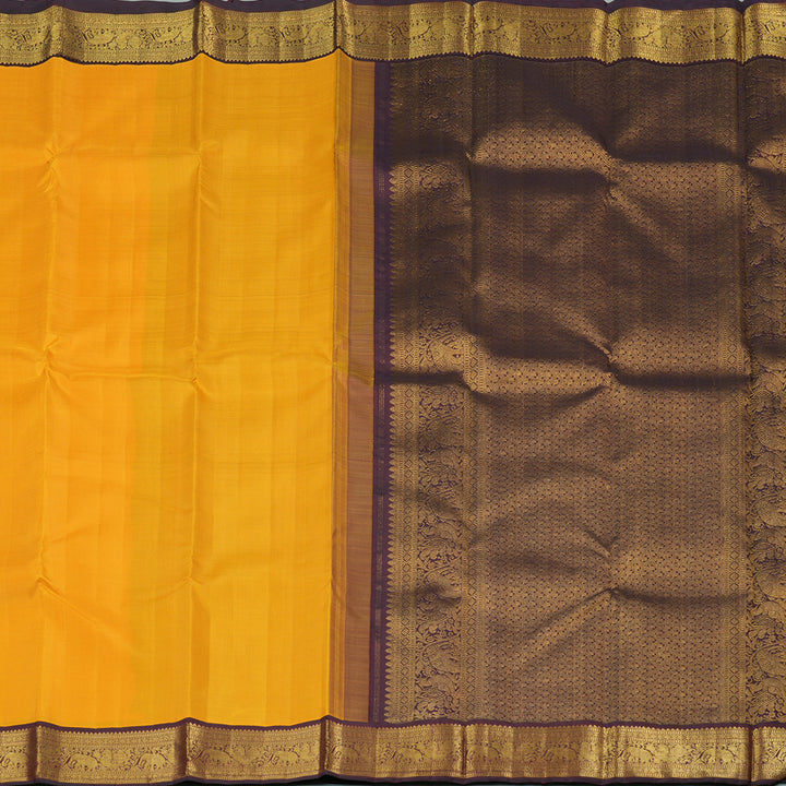 Hayagrivas Mustard Handloom Kanjivaram Silk Saree with Dark Purple Border KBE292E3-2