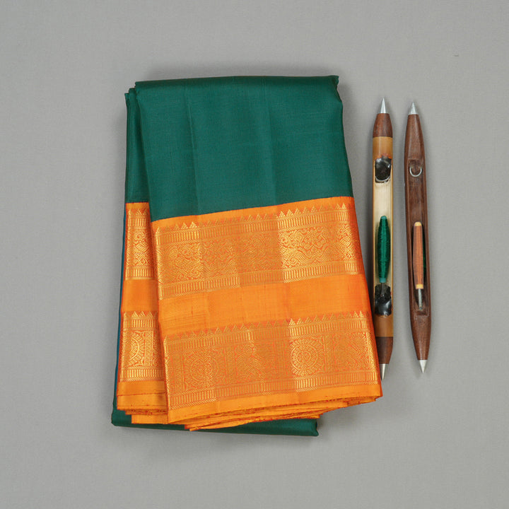 Hayagrivas Teal Green Handloom Kanjivaram Silk Saree with Honey Yellow Border KBE293E1-1