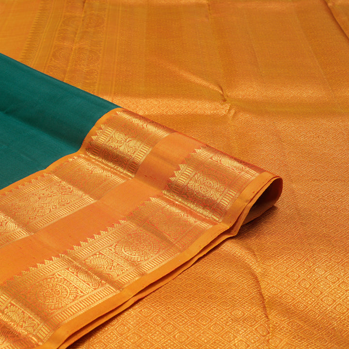 Hayagrivas Teal Green Handloom Kanjivaram Silk Saree with Honey Yellow Border KBE293E1-1