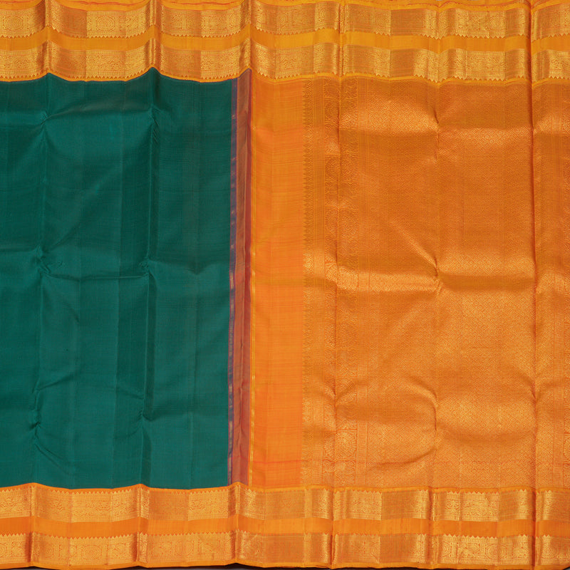 Hayagrivas Teal Green Handloom Kanjivaram Silk Saree with Honey Yellow Border KBE293E1-1