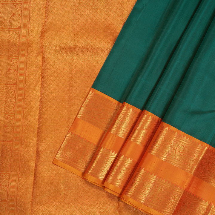 Hayagrivas Teal Green Handloom Kanjivaram Silk Saree with Honey Yellow Border KBE293E1-1