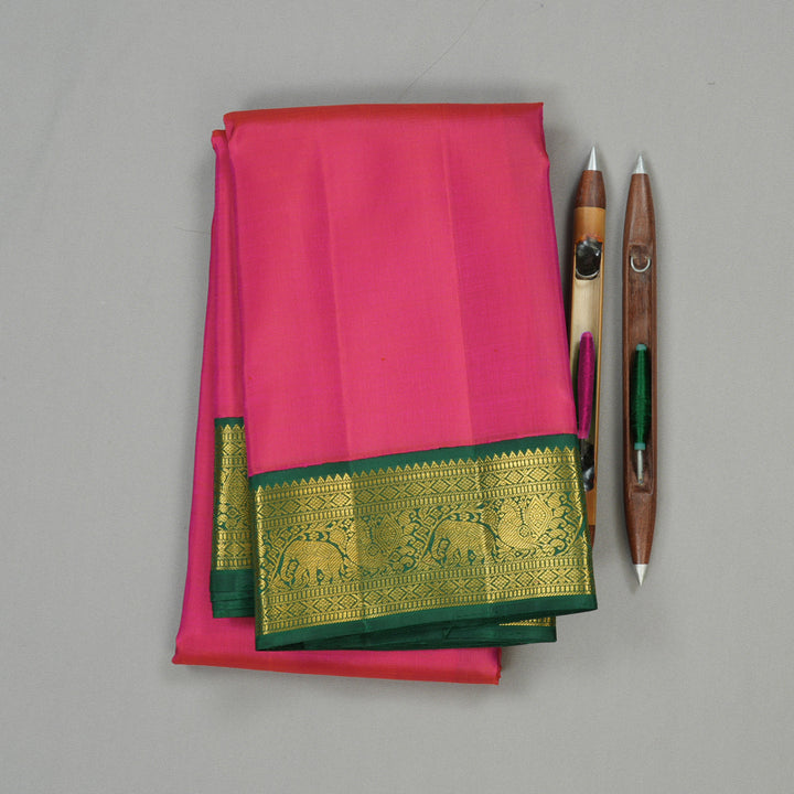Hayagrivas Reddish Pink Handloom Kanjivaram Silk Saree with Bottle Green Border KBE293E2-1