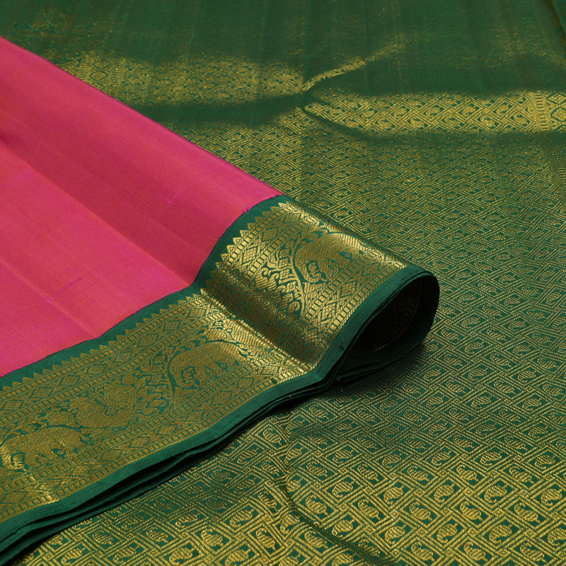 Hayagrivas Reddish Pink Handloom Kanjivaram Silk Saree with Bottle Green Border KBE293E2-1