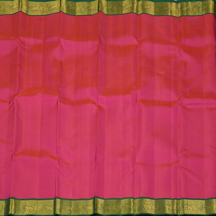 Hayagrivas Reddish Pink Handloom Kanjivaram Silk Saree with Bottle Green Border KBE293E2-1