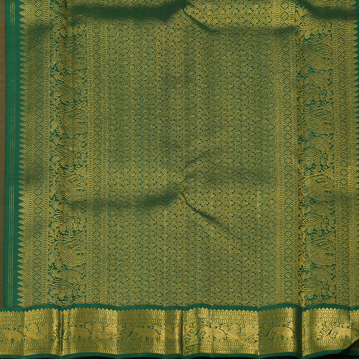 Hayagrivas Reddish Pink Handloom Kanjivaram Silk Saree with Bottle Green Border KBE293E2-1