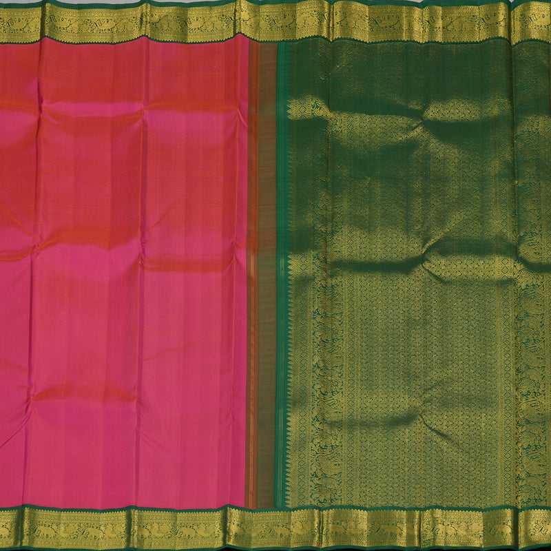 Hayagrivas Reddish Pink Handloom Kanjivaram Silk Saree with Bottle Green Border KBE293E2-1