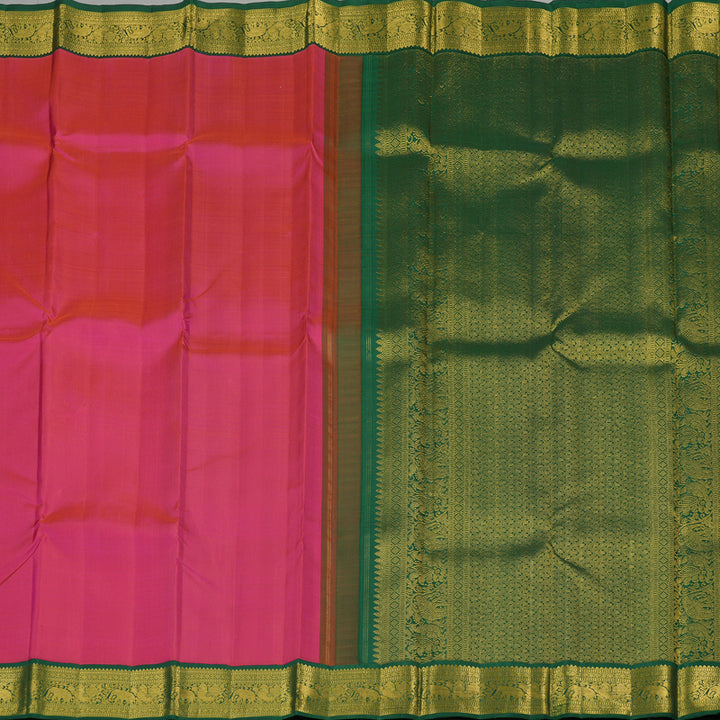 Hayagrivas Reddish Pink Handloom Kanjivaram Silk Saree with Bottle Green Border KBE293E2-1