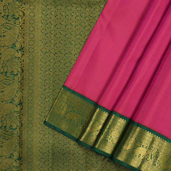 Hayagrivas Reddish Pink Handloom Kanjivaram Silk Saree with Bottle Green Border KBE293E2-1