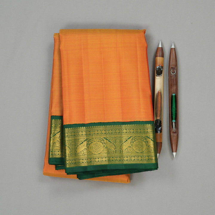 Hayagrivas Honey Yellow Handloom Kanjivaram Silk Saree with Bottle Green Border KBE293E2-2
