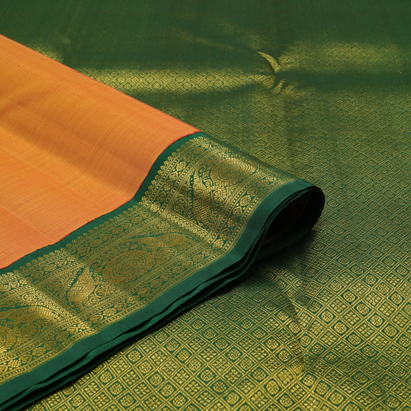 Hayagrivas Honey Yellow Handloom Kanjivaram Silk Saree with Bottle Green Border KBE293E2-2