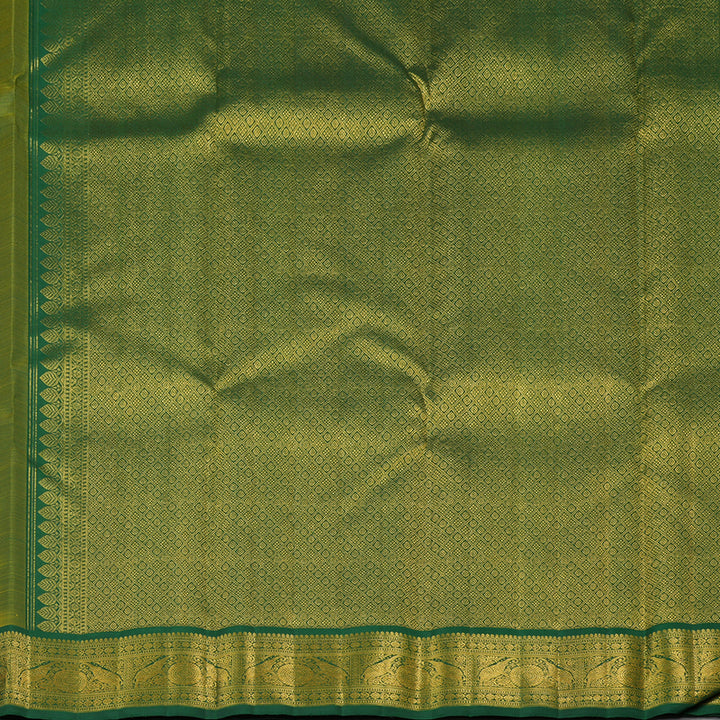 Hayagrivas Honey Yellow Handloom Kanjivaram Silk Saree with Bottle Green Border KBE293E2-2