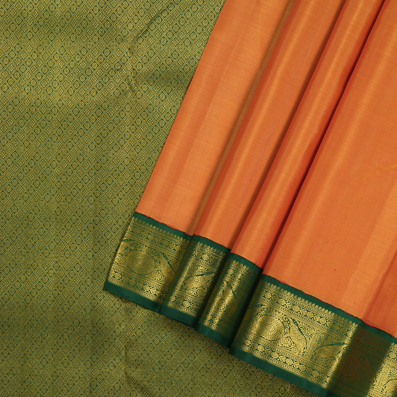 Hayagrivas Honey Yellow Handloom Kanjivaram Silk Saree with Bottle Green Border KBE293E2-2