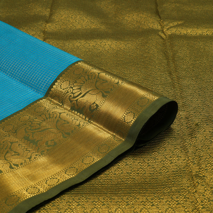 Hayagrivas Handloom Aqua Blue Kanjivaram Silk Saree with Olive Green Border KBE293E7-1