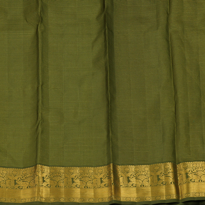 Hayagrivas Handloom Aqua Blue Kanjivaram Silk Saree with Olive Green Border KBE293E7-1