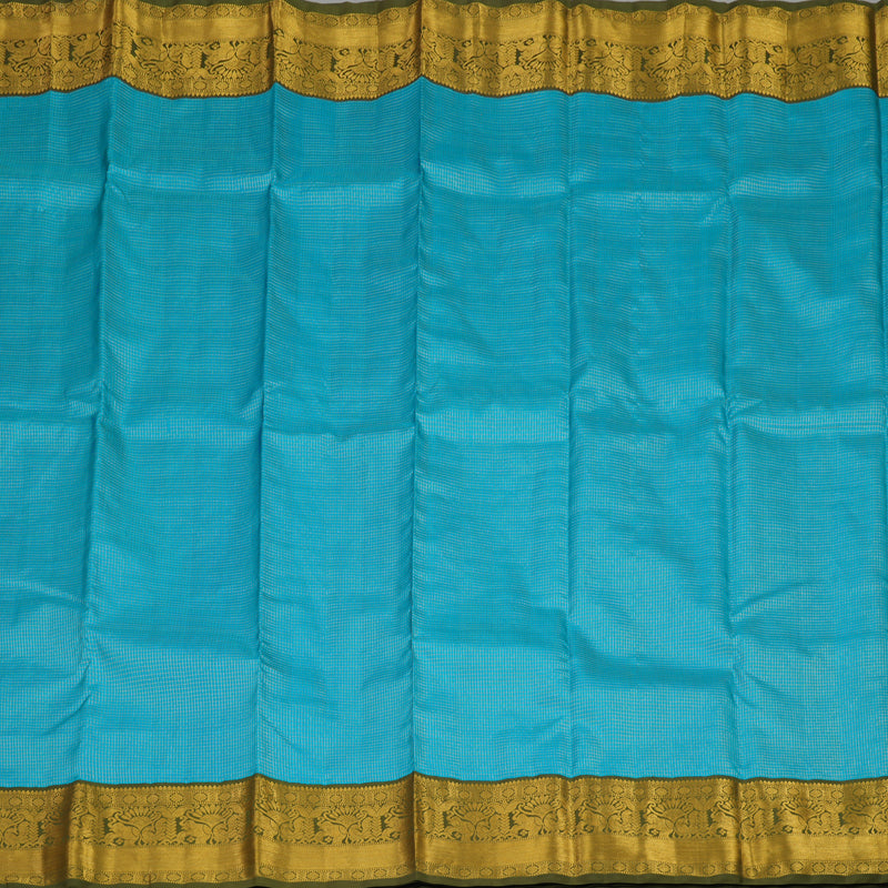 Hayagrivas Handloom Aqua Blue Kanjivaram Silk Saree with Olive Green Border KBE293E7-1