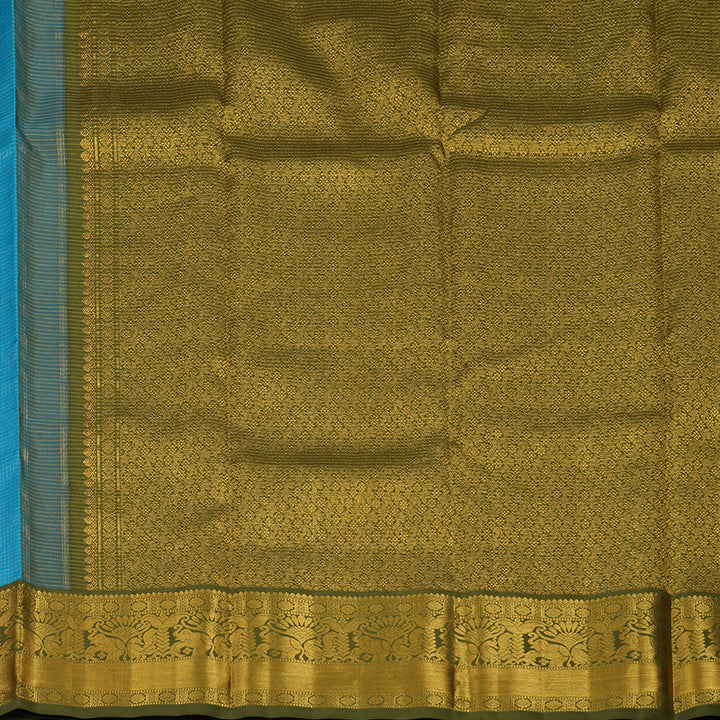 Hayagrivas Handloom Aqua Blue Kanjivaram Silk Saree with Olive Green Border KBE293E7-1