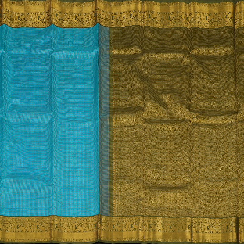 Hayagrivas Handloom Aqua Blue Kanjivaram Silk Saree with Olive Green Border KBE293E7-1