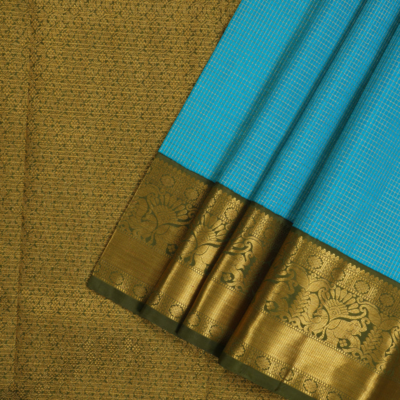 Hayagrivas Handloom Aqua Blue Kanjivaram Silk Saree with Olive Green Border KBE293E7-1