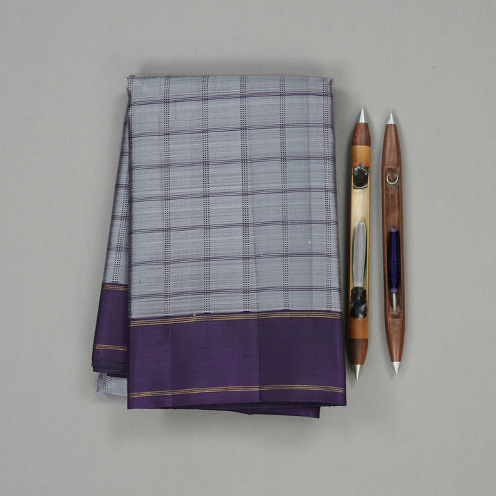 Hayagrivas Grey Handloom Kanjivaram Silk Saree with Dark Blue Border KBE293E9-1